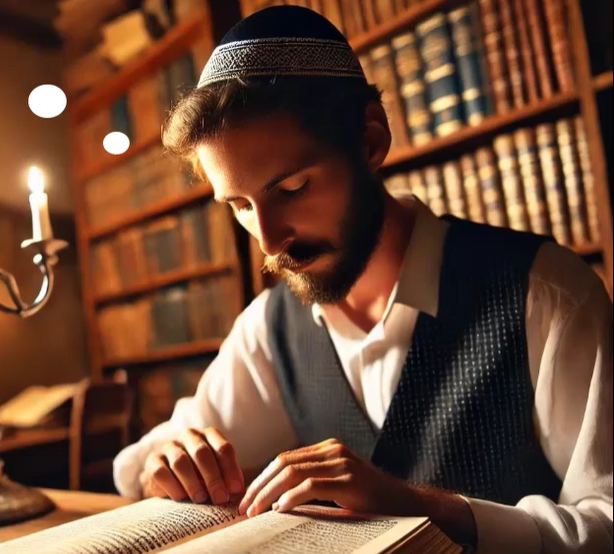 Élève étudiant la Guemara à la bougie